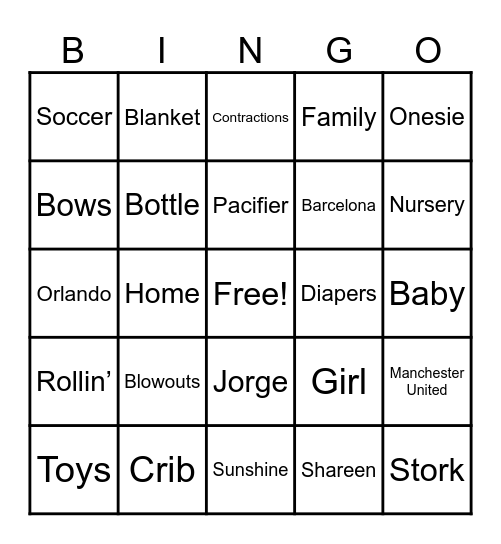 Baby Shower Pizza Bingo Card