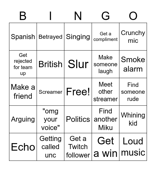 Untitled Bingo Card