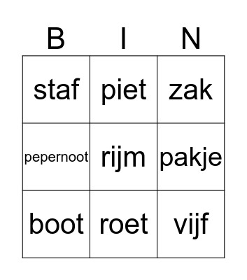 Sinterklaasbingo Card