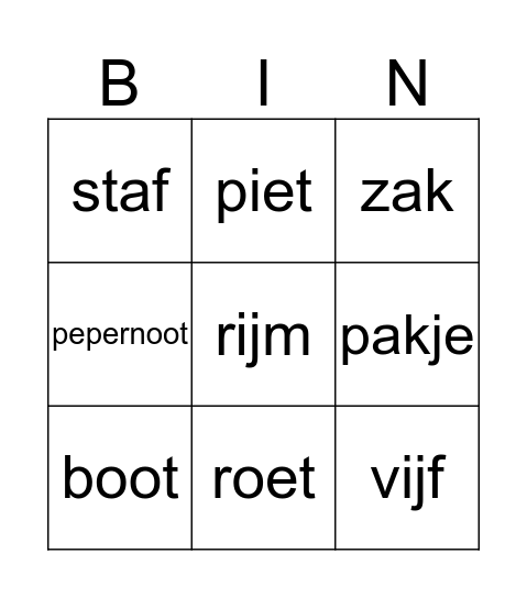 Sinterklaasbingo Card