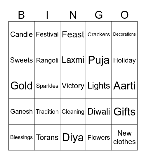 Diwali Bingo Card