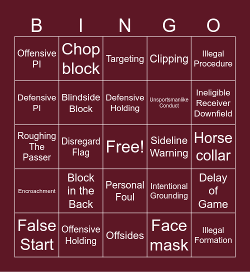 Penalty Bingo Card