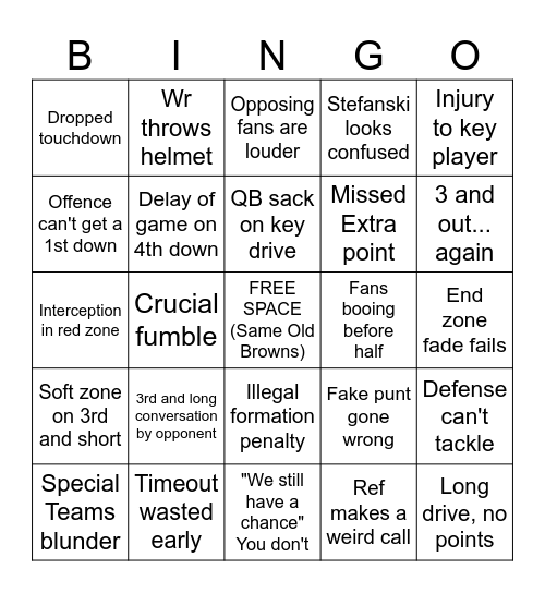 Browns Bingo Card