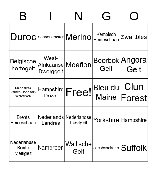 Geiten, schapen en varkens Bingo Card