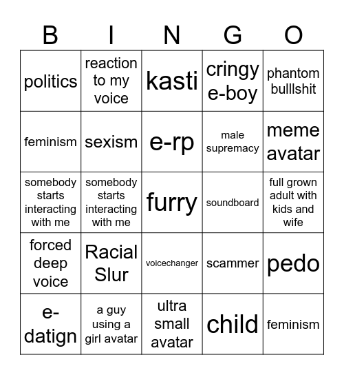 VR chat bingo Card