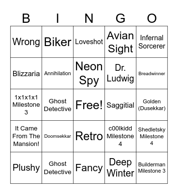 Forsaken Skin Bingo Card