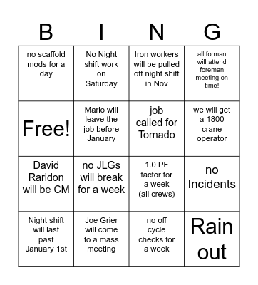 staff bingo Card