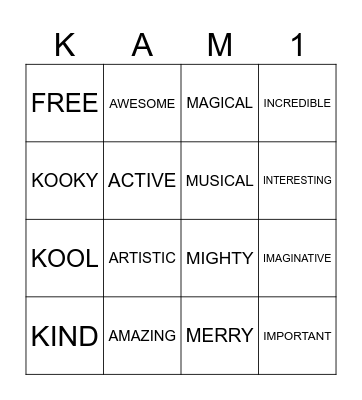 KAMI BINGO! Bingo Card