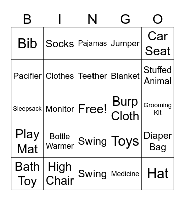 Baby Shower BINGO Card