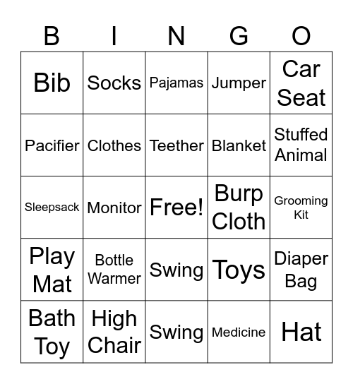 Baby Shower BINGO Card
