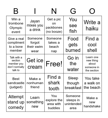 Beach Bingo!!!! Bingo Card