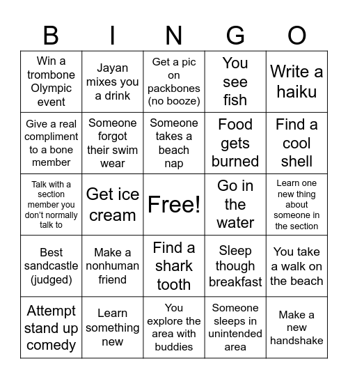 Beach Bingo!!!! Bingo Card