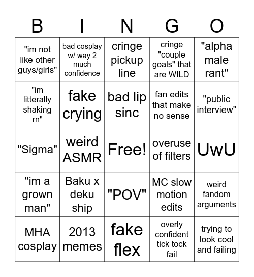 Cringe Comp. Bingo Card