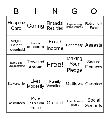Mission Uunited Giving Guide BINGO Card