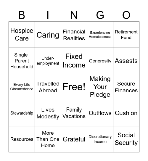 Mission Uunited Giving Guide BINGO Card