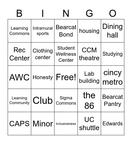 Bearcat Community Bingo Card