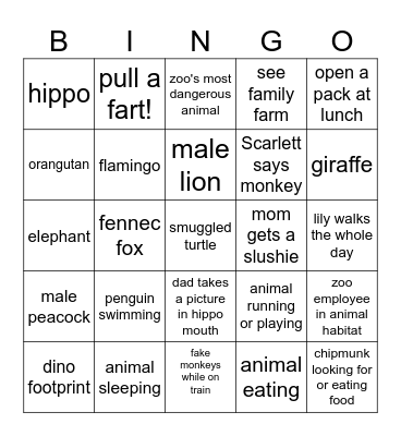 Zoo Bingo Card
