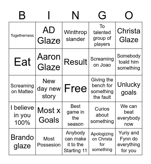Pep G Bingo Card