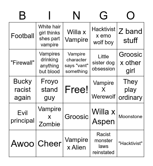 Zombies 4 Bingo Card