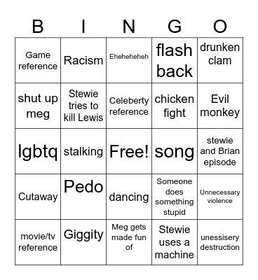Family guy bingo Card
