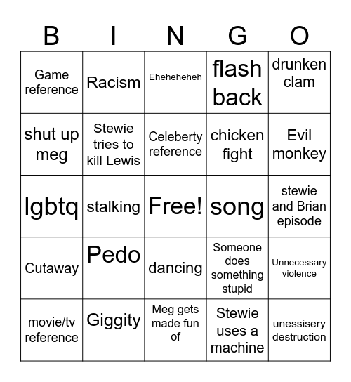 Family guy bingo Card