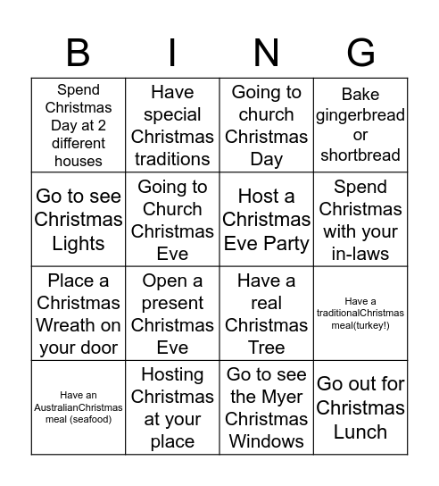 CHRISTMAS BINGO Card