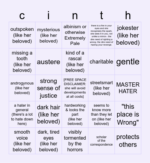 would YOUR oc grab hyacinthe's attention: Bingo Card