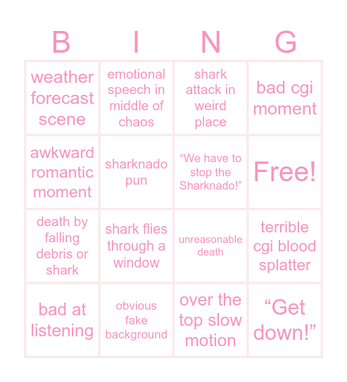 sharknado Bingo Card