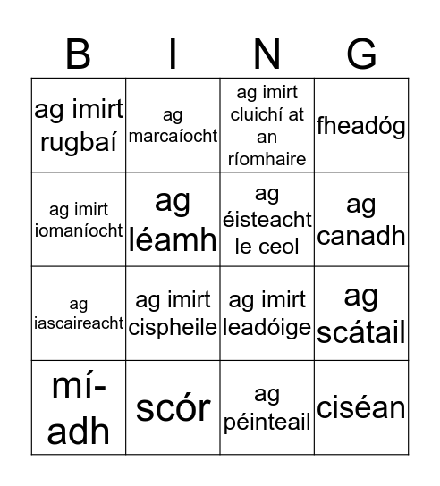 Caithimh aimsire Bingo Card