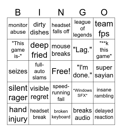Gamer Rage Bingo!! Bingo Card