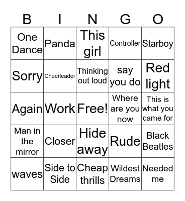Musical Bingo Card