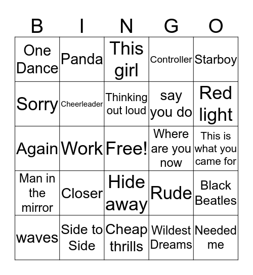 Musical Bingo Card