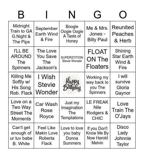 Wanda's Birthday Bingo Card