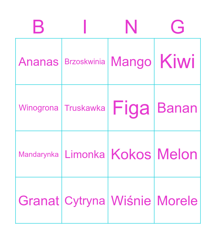 owoce Bingo Card