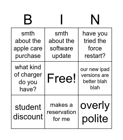 a call with an apple superviser bingo Card