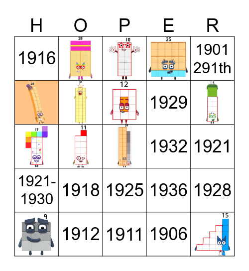 Number blocks Bingo Card