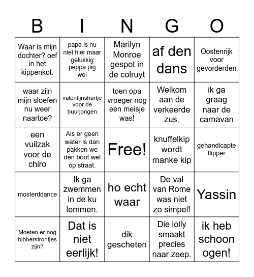 De voute familie Bingo Card