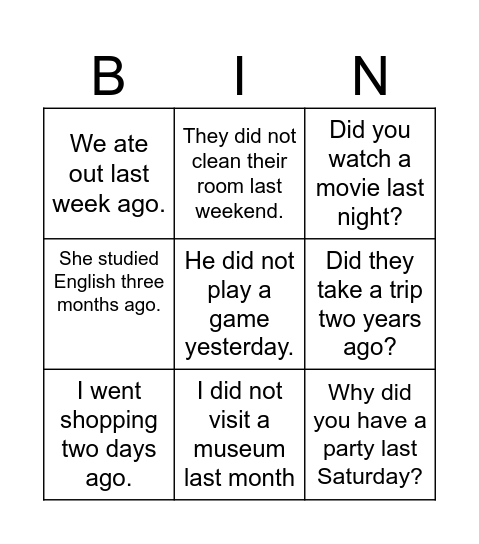 Untitled Bingo Card