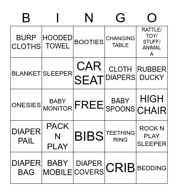 JESSICA'S BABY SHOWER  Bingo Card