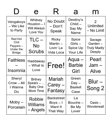 Muziekbingo 90S Bingo Card