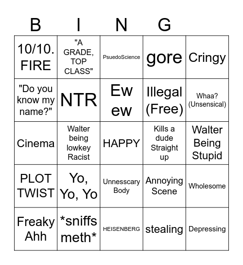 Walter White Bingo Card
