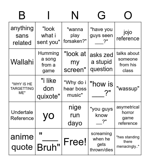 raff bingo Card