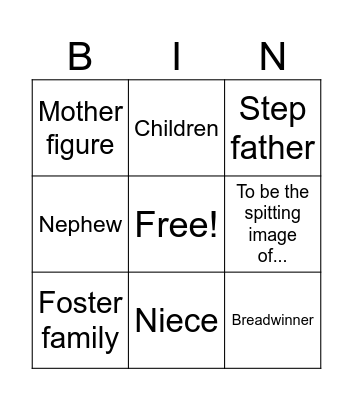 Family Bingo Card
