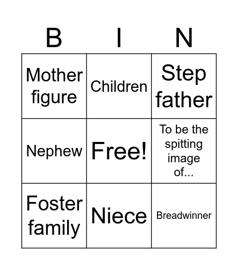 Family Bingo Card