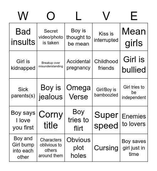 Shitty Movie- Omega Verse Bingo Card