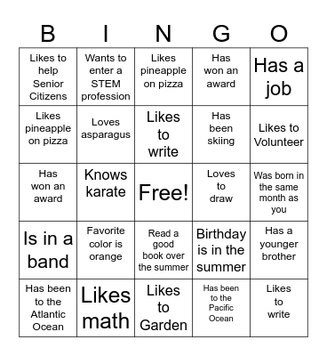 Top Teens Bingo Card