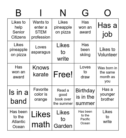 Top Teens Bingo Card