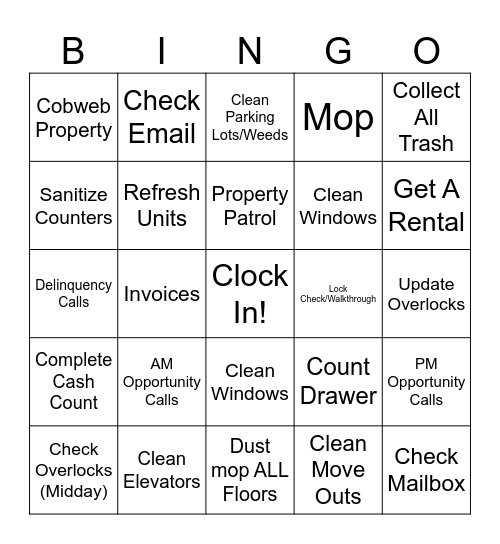 Daily Worklist Bingo Card