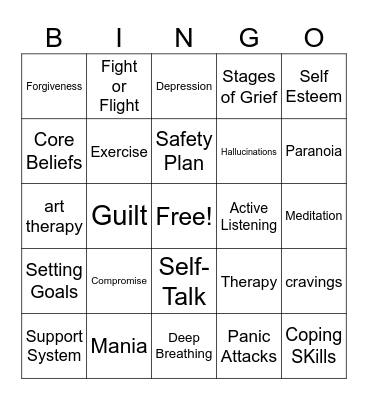 Psychoeducation Bingo Card