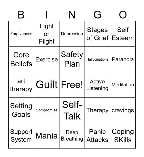 Psychoeducation Bingo Card